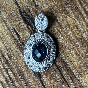 Judith Ripka London Blue Topaz Sterling Silver CZ Necklace Enhancer Pendant